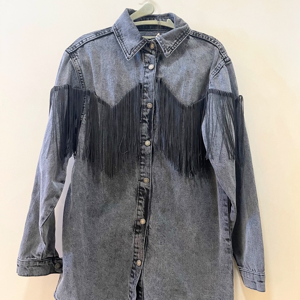 Nasty Gal Brand Black Fringed Denim Jacket